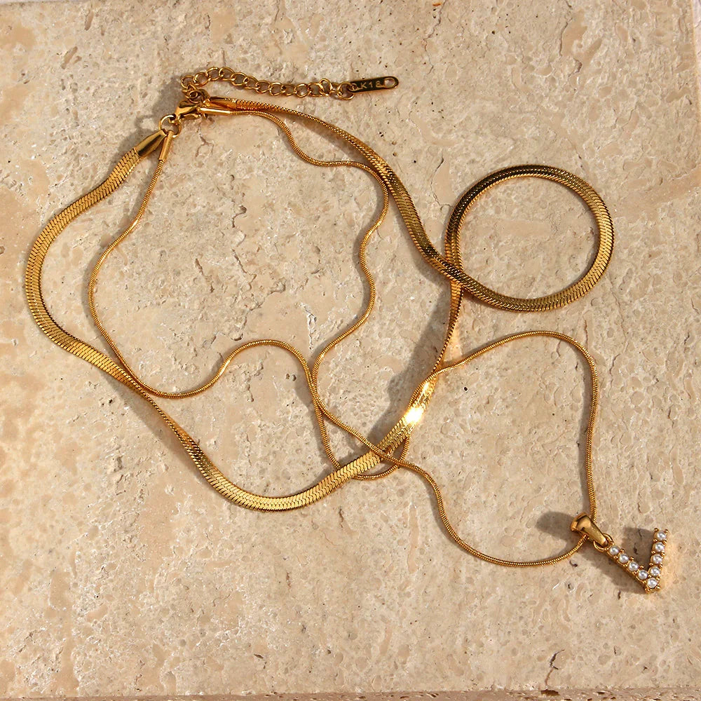 [Royal&Vicky]Fiona Layered Gold Initial Letter Necklace