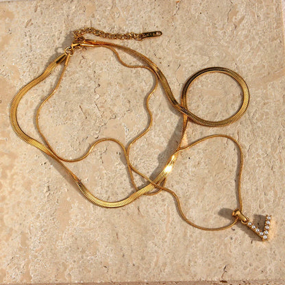 [Royal&Vicky]Fiona Layered Gold Initial Letter Necklace