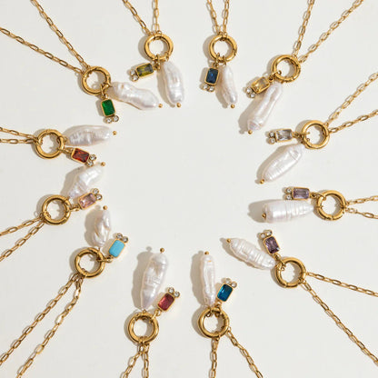 [Royal&Vicky]Caitlin Birthstone Pearl Necklace
