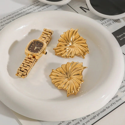 [Royal&Vicky]Rafaela Sculpted Petal Gold Earrings