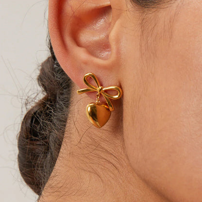 [Royal&Vicky]Rowanne French Knot Gold Heart Earrings