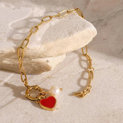 [Royal&Vicky]Nerissa Perlenarmband mit Herzkette