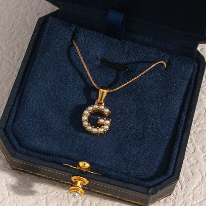 [Royal&Vicky]Augustine Initial Letter Pearl Necklace