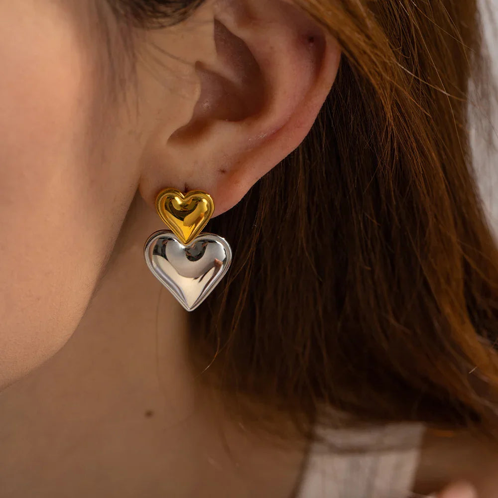 [Royal&Vicky]Zofia Two Tone Heart Earrings