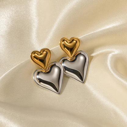 [Royal&Vicky]Zofia Two Tone Heart Earrings