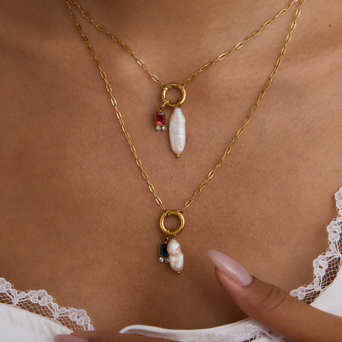 [Royal&Vicky]Caitlin Birthstone Pearl Necklace
