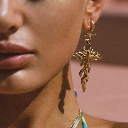 [Royal&Vicky]Adrielle Branched Cross Gold Earrings