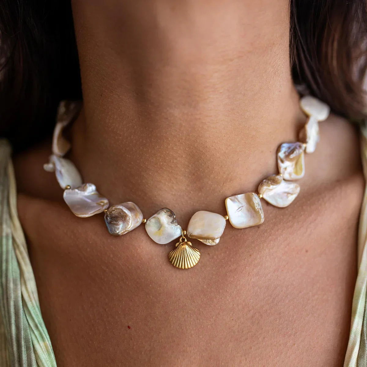 [Royal&Vicky]Aquamarine Seashell Necklace