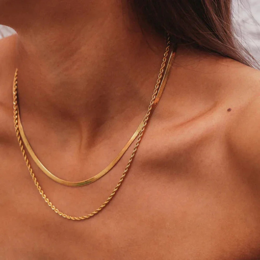 [Royal&Vicky]Hailey Layered Gold Chain Necklace