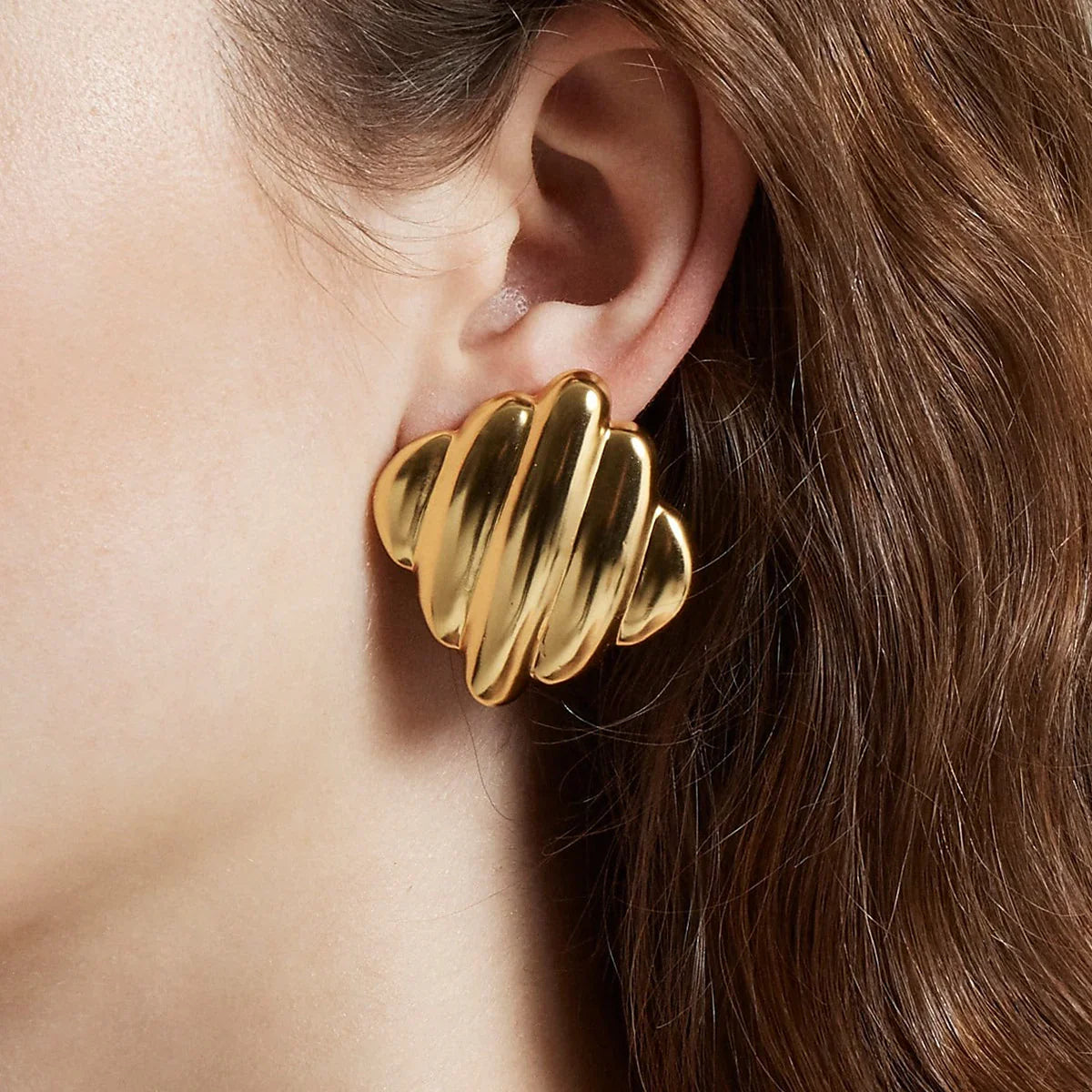 [Royal&Vicky]Maxine Rippled Gold Earrings