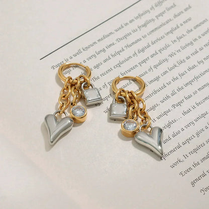 [Royal&Vicky]Sarah Heart & Lock Gold Earrings