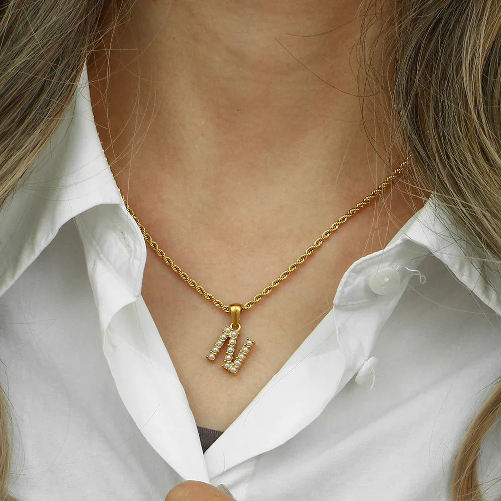 [Royal&Vicky]Elodie Initial Letter Pearl Necklace