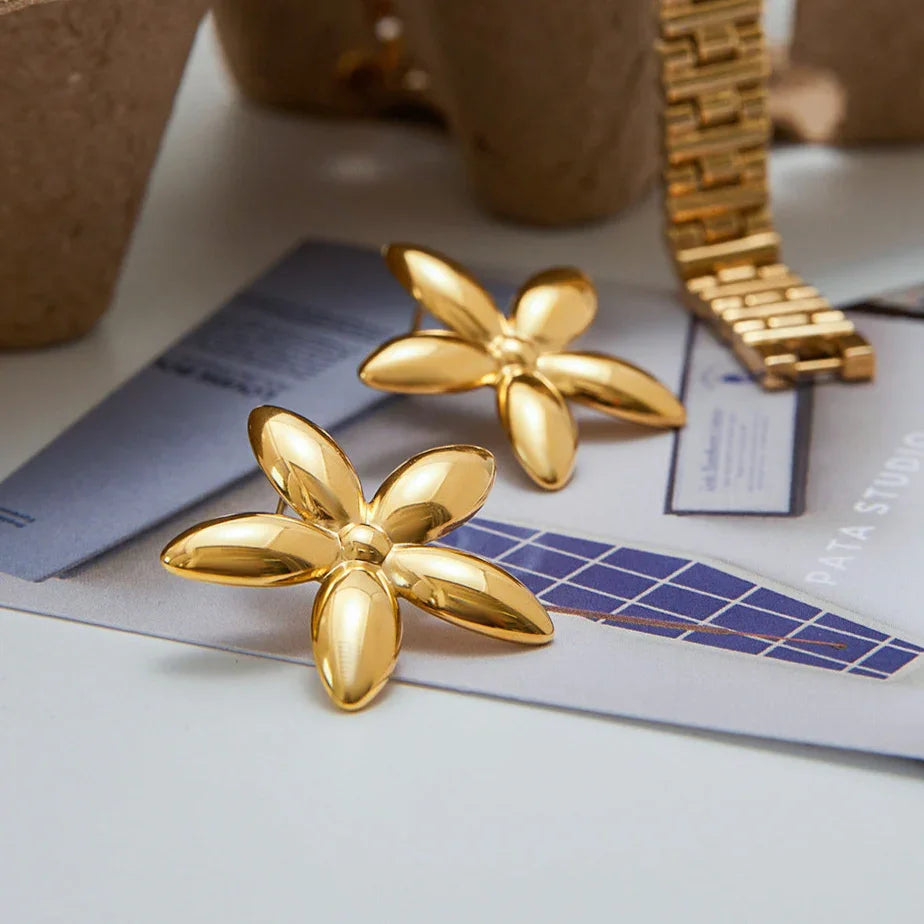 [Royal&Vicky]Monica Floral Gold Earrings