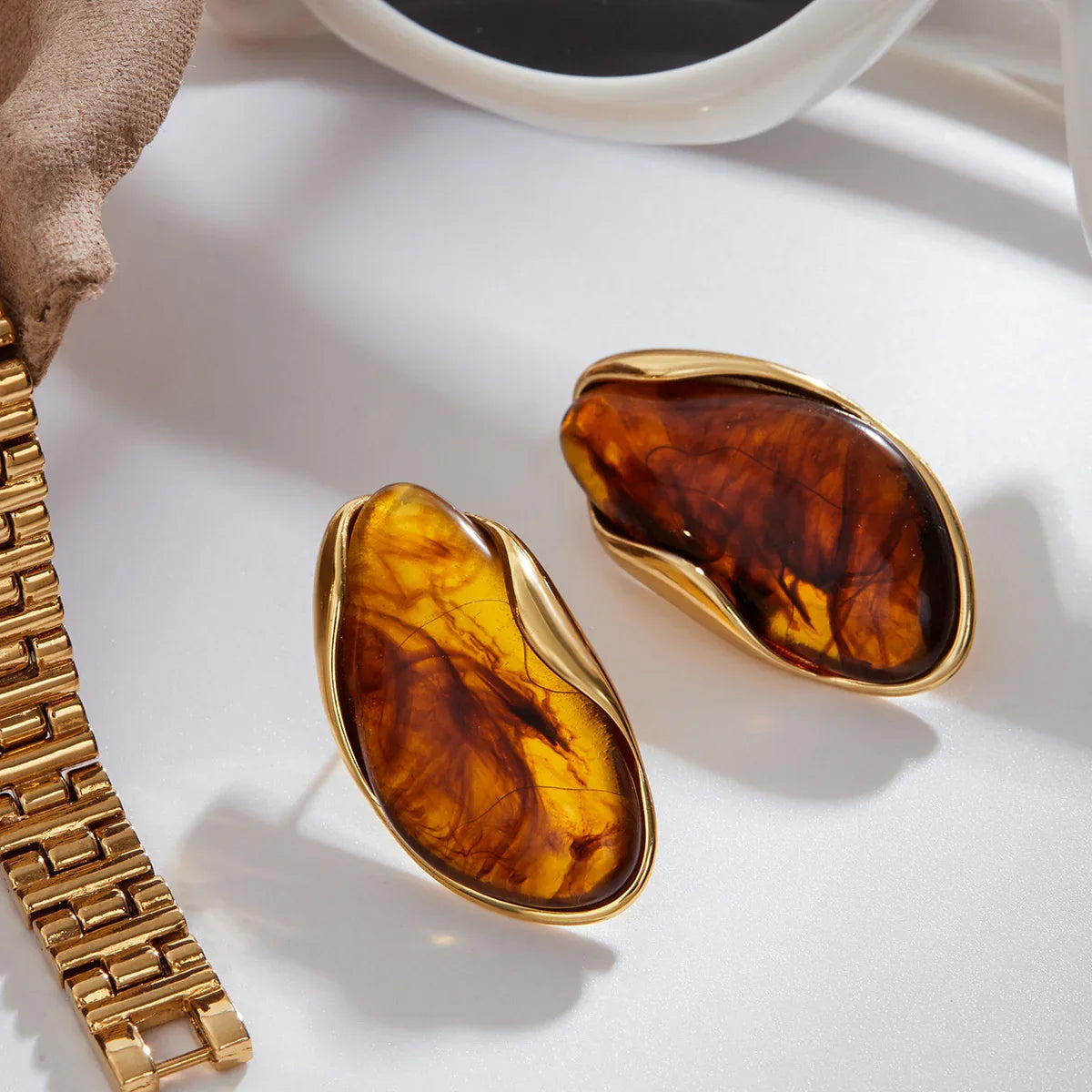 [Royal&Vicky]Amelise Polished Gemstone Earrings
