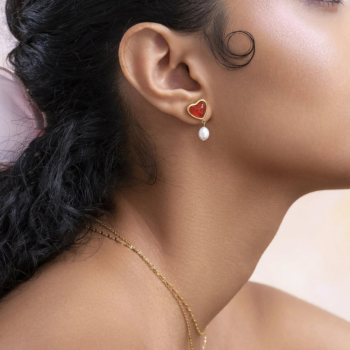 [Royal&Vicky]Sabina Pearl Heart Gold Earrings