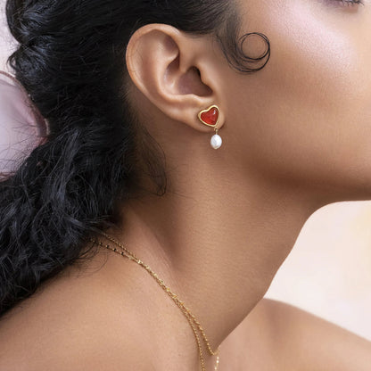 [Royal&Vicky]Sabina Pearl Heart Gold Earrings