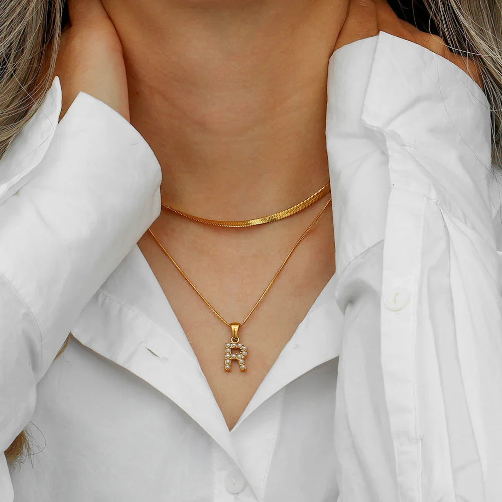 [Royal&Vicky]Fiona Layered Gold Initial Letter Necklace
