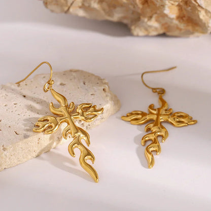 [Royal&Vicky]Adrielle Branched Cross Gold Earrings