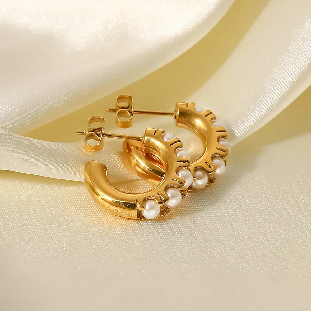 [Royal&Vicky]Irene Pearl Hoop Earrings