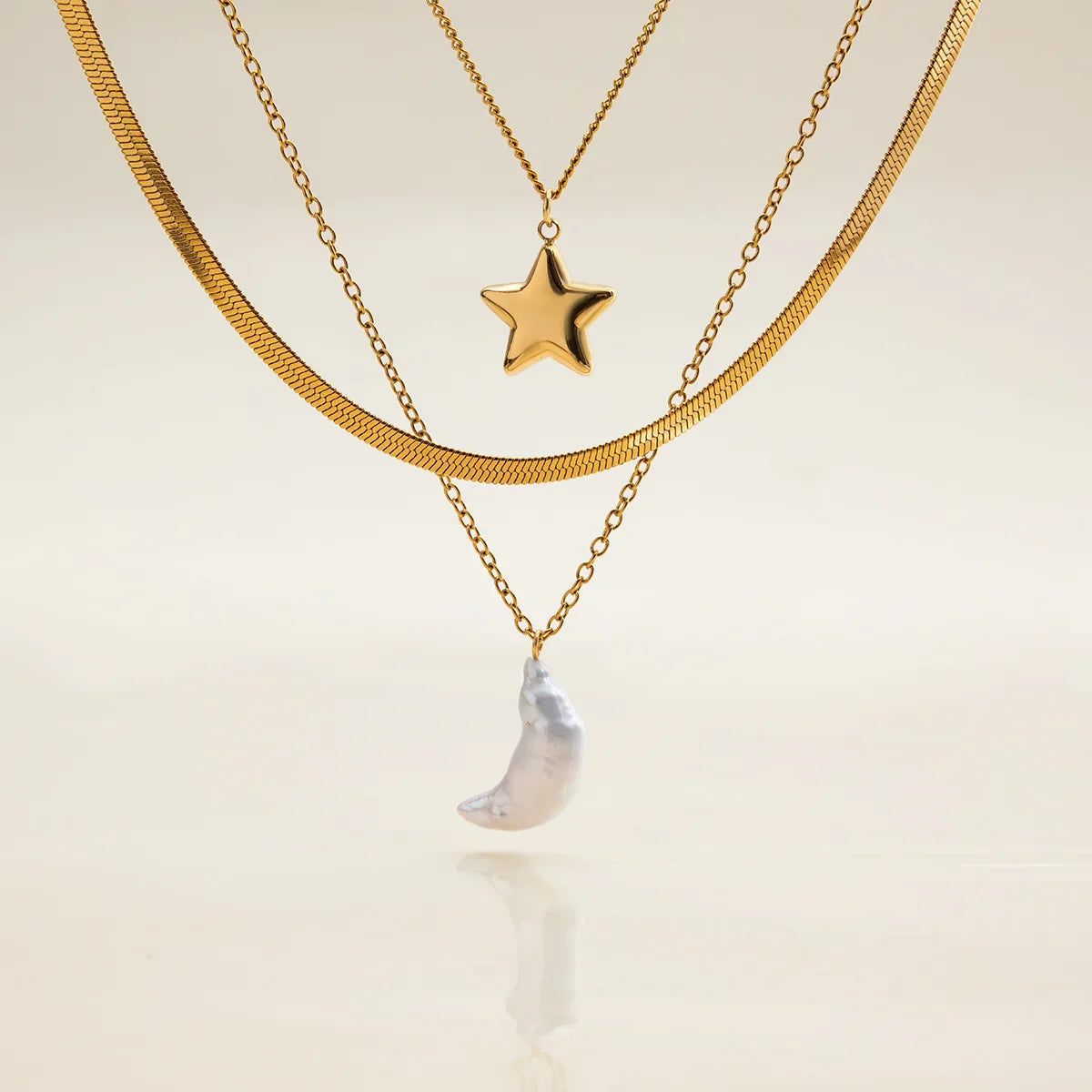 [Royal&Vicky]Cirra Sun & Moon Layered Gold Necklace