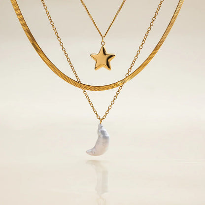 [Royal&Vicky]Cirra Sun & Moon Layered Gold Necklace