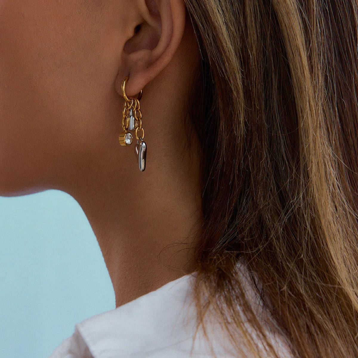 [Royal&Vicky]Sarah Heart & Lock Gold Earrings