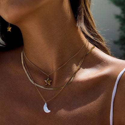 [Royal&Vicky]Cirra Sun & Moon Layered Gold Necklace