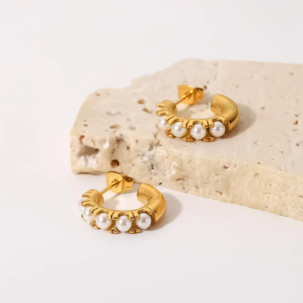 [Royal&Vicky]Irene Pearl Hoop Earrings