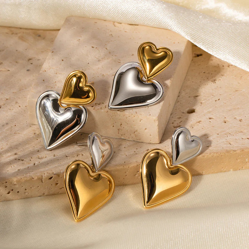 [Royal&Vicky]Zofia Two Tone Heart Earrings