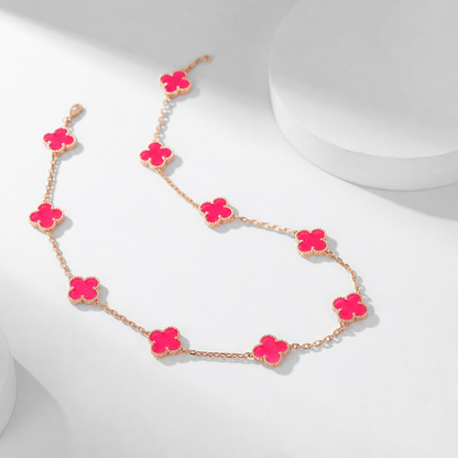 [Royal&Vicky]NEW CLOVER 10 MOTIFS PINK ENAMEL NECKLACE