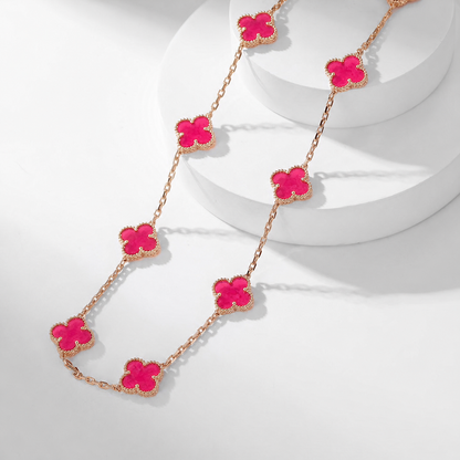 [Royal&Vicky]NEW CLOVER 10 MOTIFS PINK ENAMEL NECKLACE