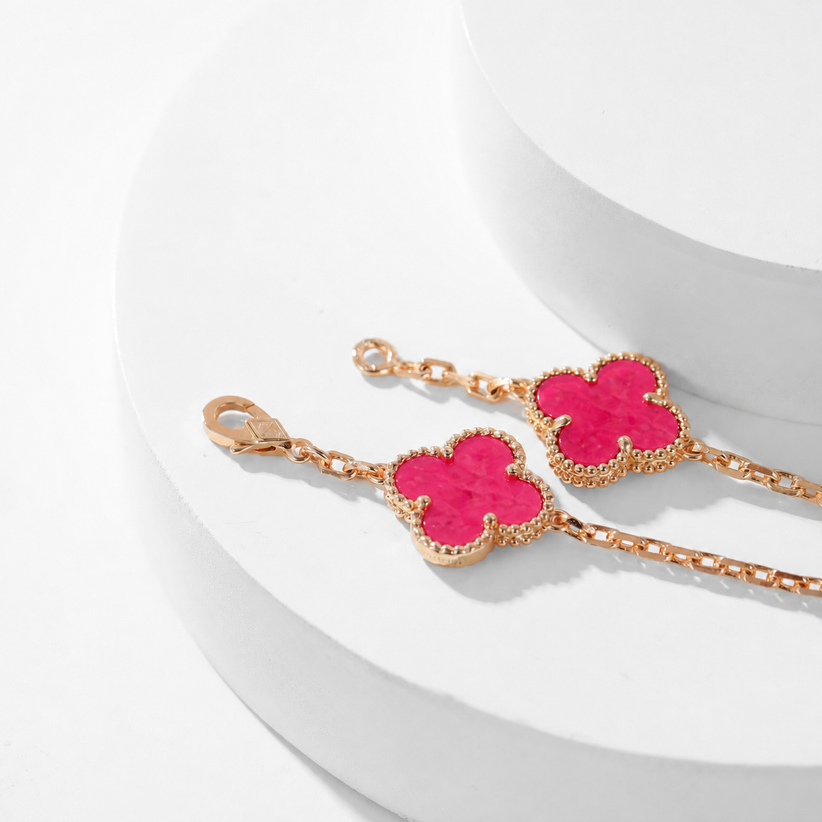 [Royal&Vicky]NEW CLOVER 10 MOTIFS PINK ENAMEL NECKLACE