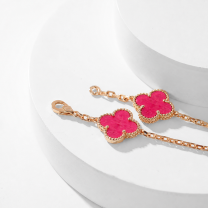 [Royal&Vicky]NEW CLOVER 10 MOTIFS PINK ENAMEL NECKLACE