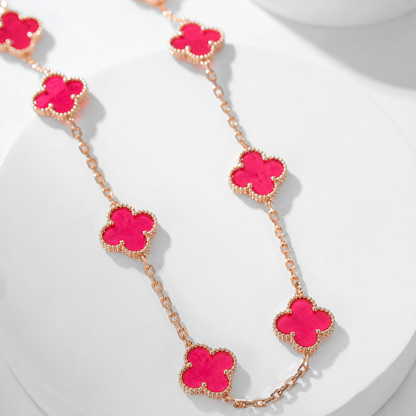 [Royal&Vicky]NEW CLOVER 10 MOTIFS PINK ENAMEL NECKLACE