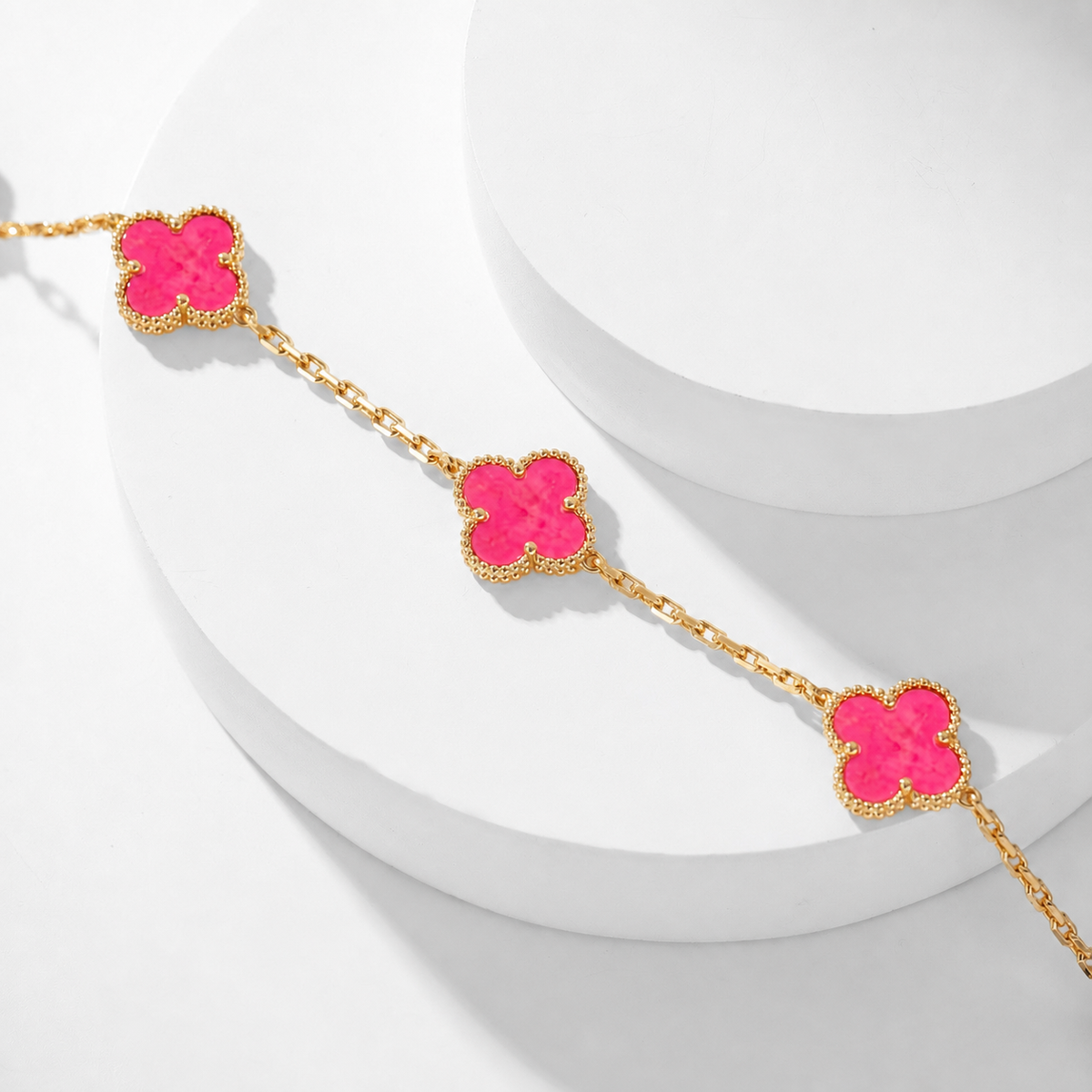 [Royal&Vicky]NEW CLOVER 10 MOTIFS PINK ENAMEL NECKLACE