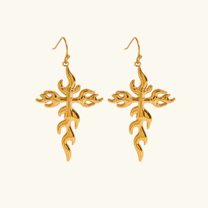 [Royal&Vicky]Adrielle Branched Cross Gold Earrings