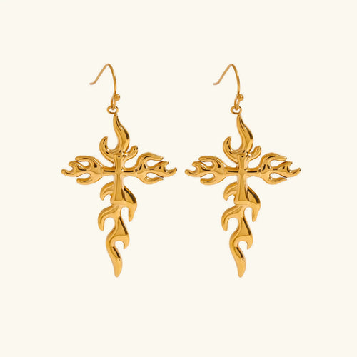 [Royal&Vicky]Adrielle Branched Cross Gold Earrings