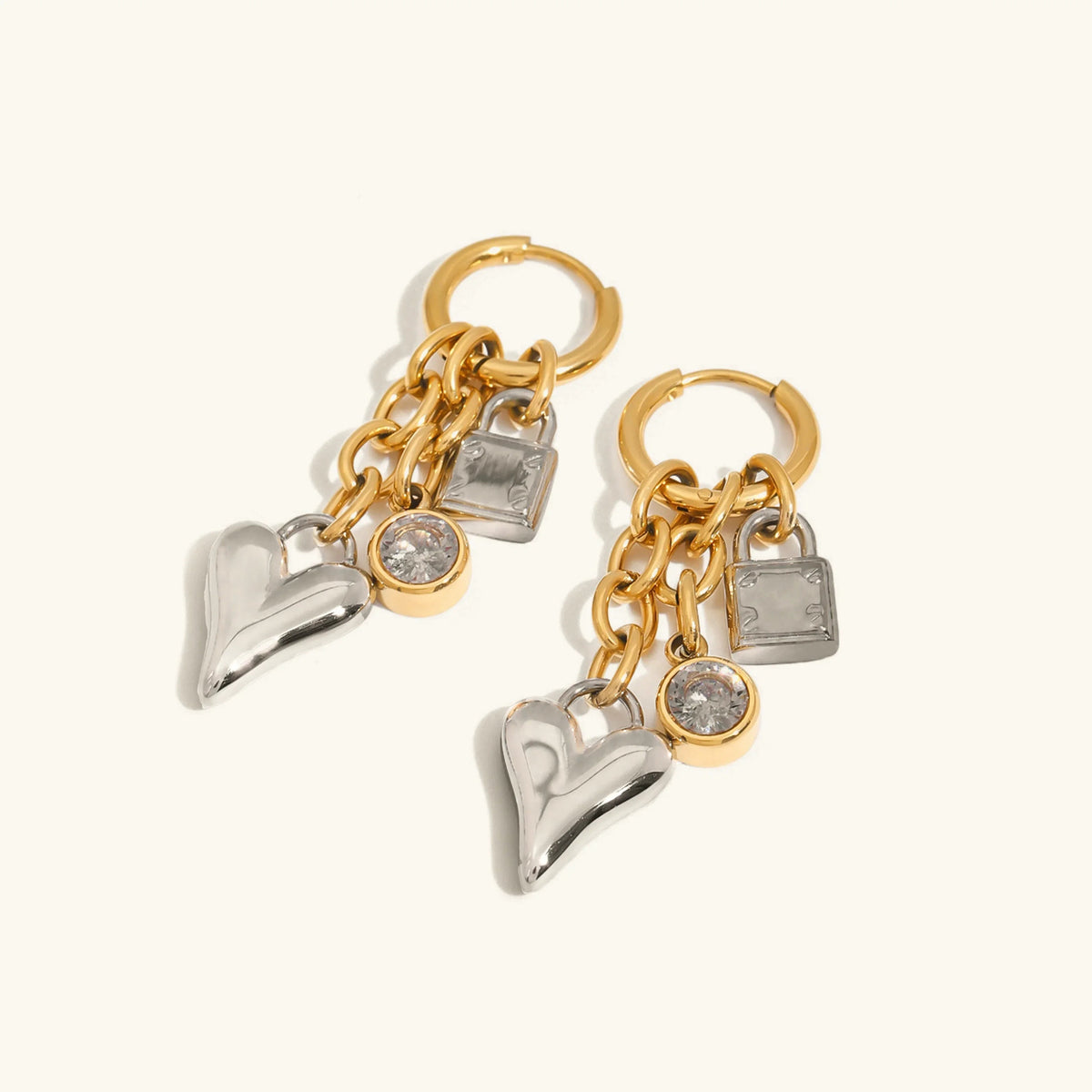 [Royal&Vicky]Sarah Heart & Lock Gold Earrings