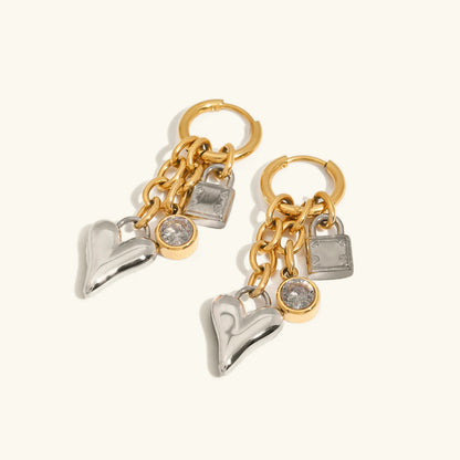 [Royal&Vicky]Sarah Heart & Lock Gold Earrings