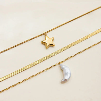 [Royal&Vicky]Cirra Sun & Moon Layered Gold Necklace