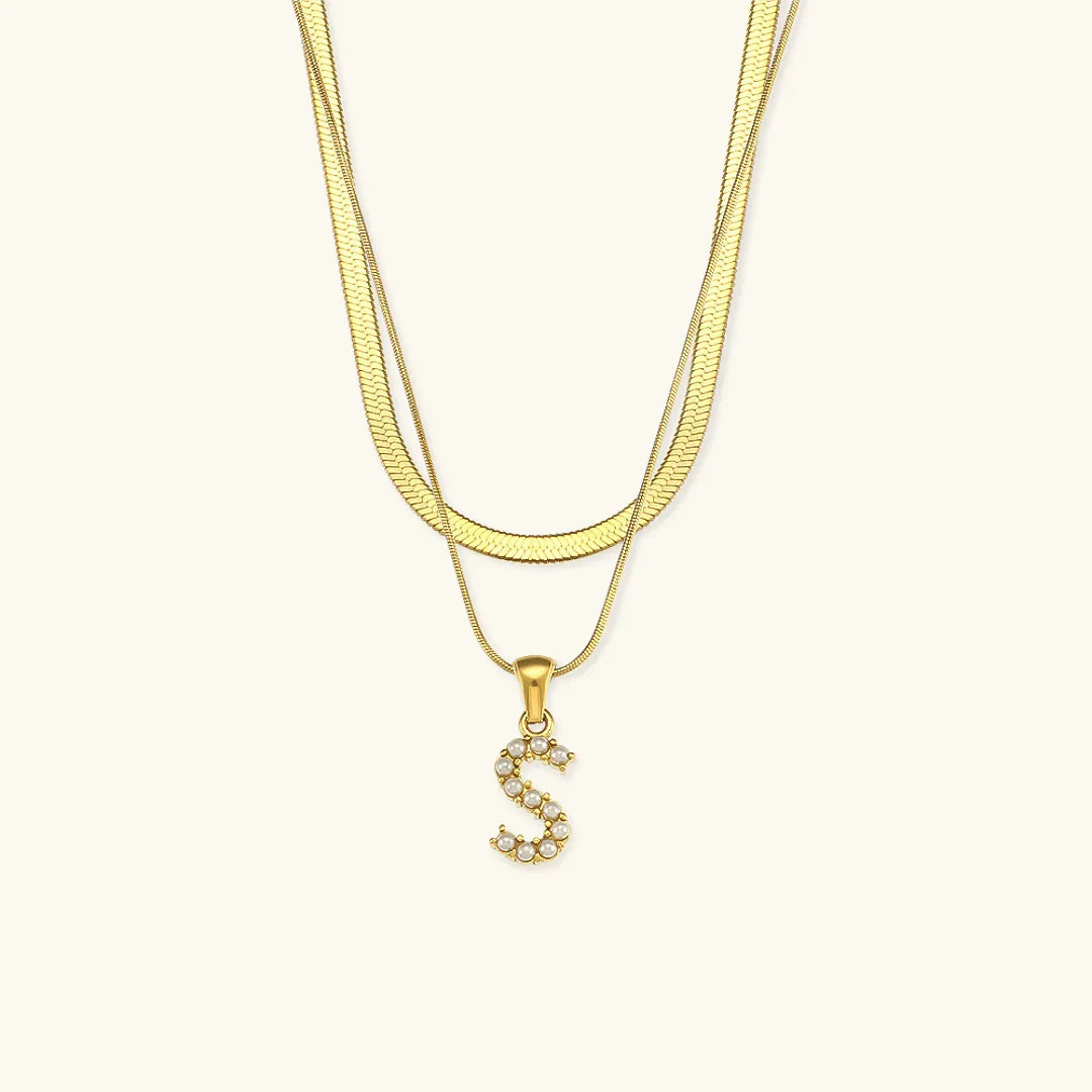 [Royal&Vicky]Fiona Layered Gold Initial Letter Necklace
