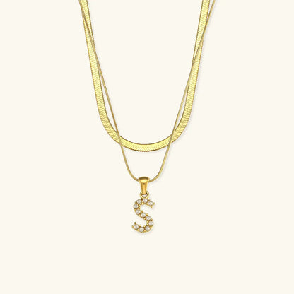 [Royal&Vicky]Fiona Layered Gold Initial Letter Necklace