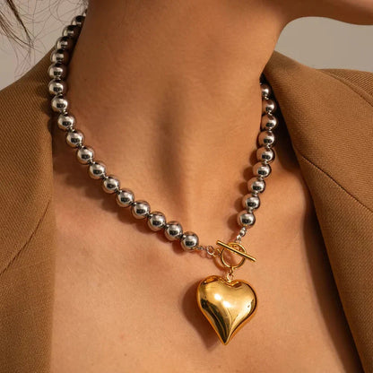 [Royal&Vicky]Alicia Chunky Bead Heart Pendant