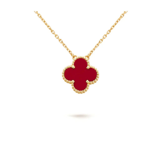 [Royal&Vicky]CLOVER 15MM CARNELIAN SINGLE FLOWER NECKLACE