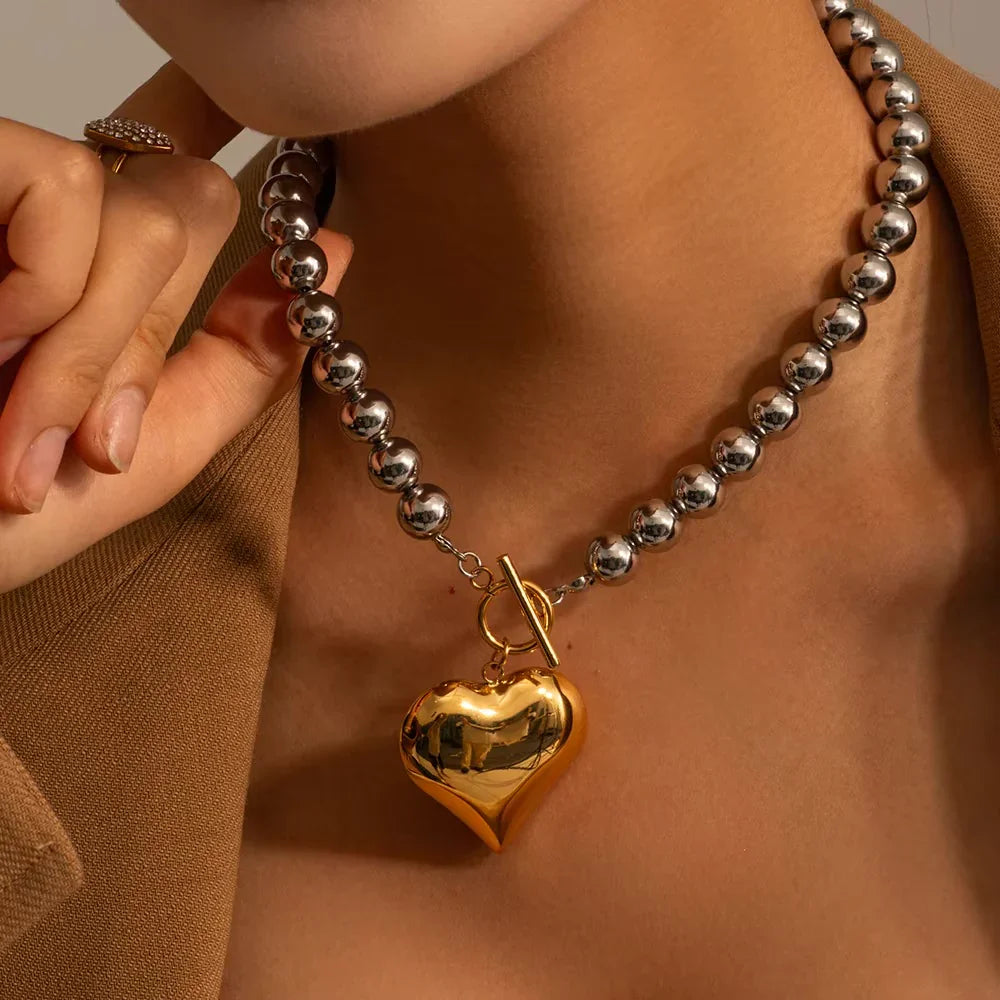 [Royal&Vicky]Alicia Chunky Bead Heart Pendant
