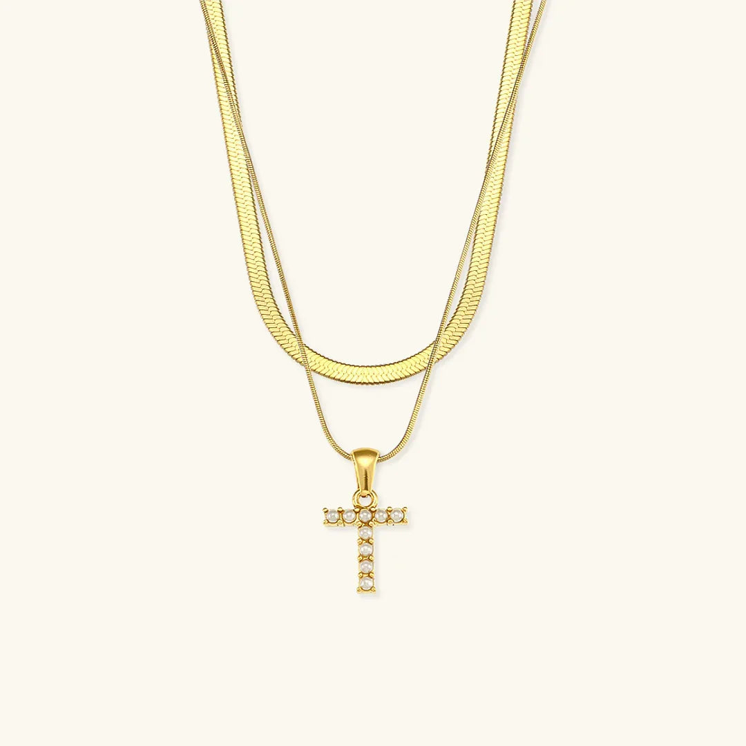 [Royal&Vicky]Fiona Layered Gold Initial Letter Necklace