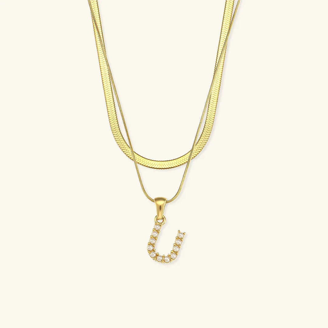 [Royal&Vicky]Fiona Layered Gold Initial Letter Necklace