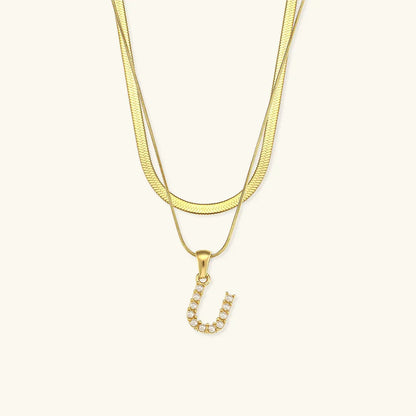 [Royal&Vicky]Fiona Layered Gold Initial Letter Necklace