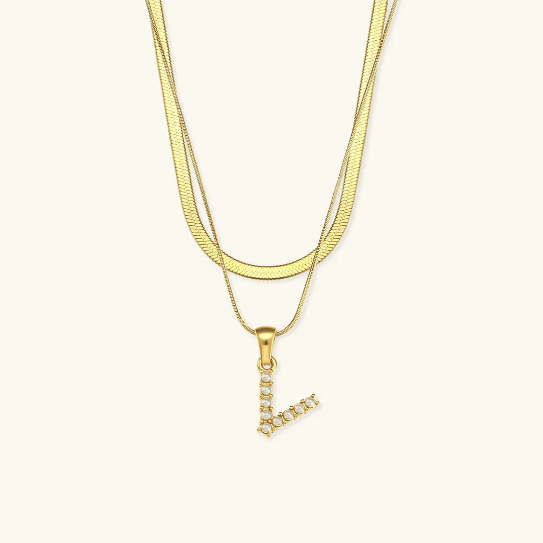 [Royal&Vicky]Fiona Layered Gold Initial Letter Necklace