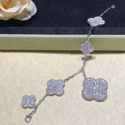 [Royal&Vicky]CLOVER 6 MOTIFS SILVER DIAMOND BRACELET